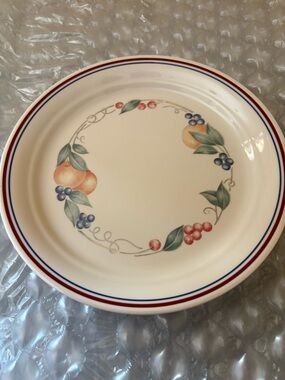 Corelle Fruit Wreath Luncheon Plate in Cream with Red & Blue Trim